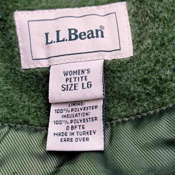 Vtg L.L.Bean Coat Green Hooded Jacket With Full-Zip Front Size Petite Lg - Picture 12 of 15